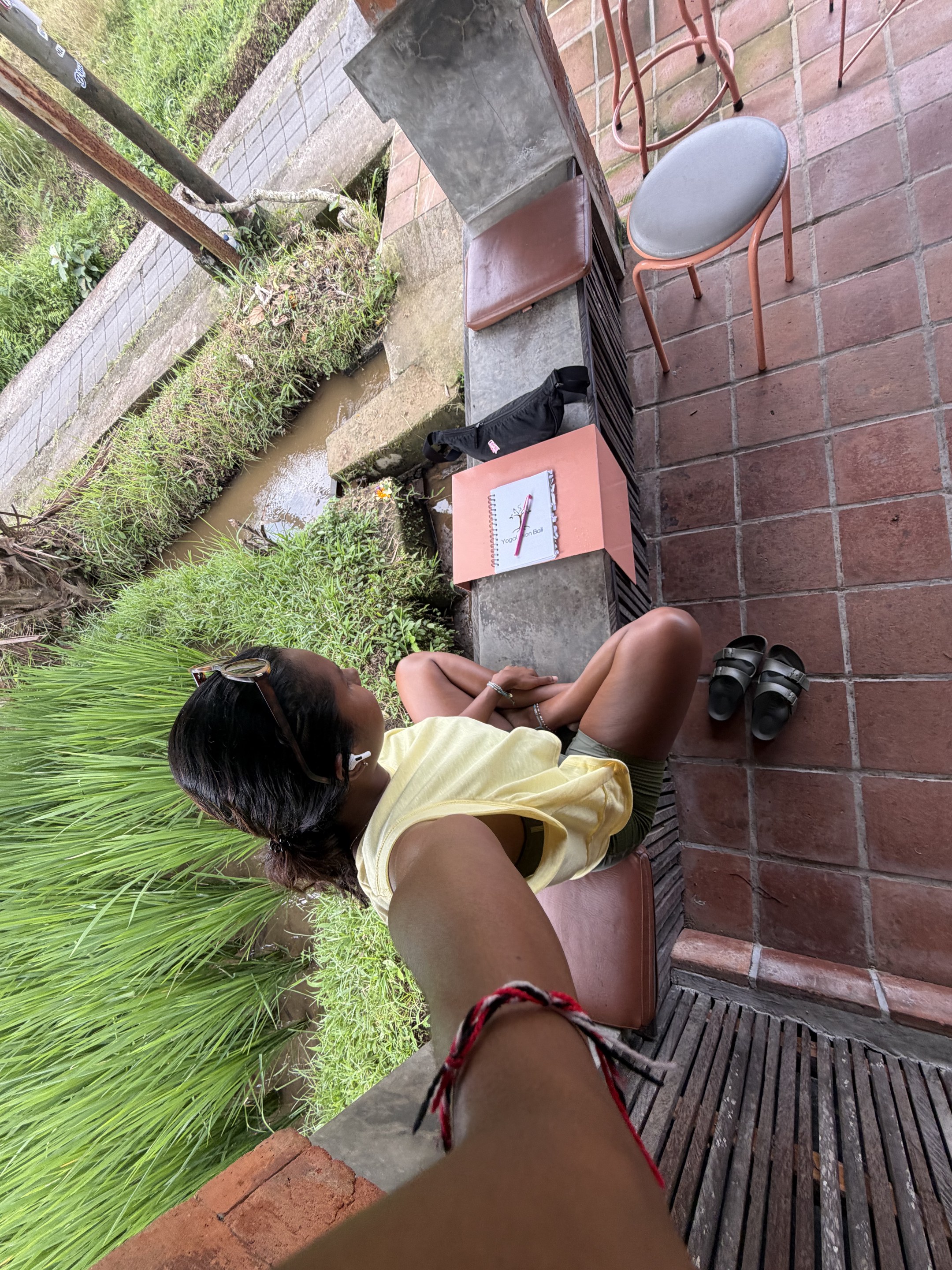 Studying by the rice paddies